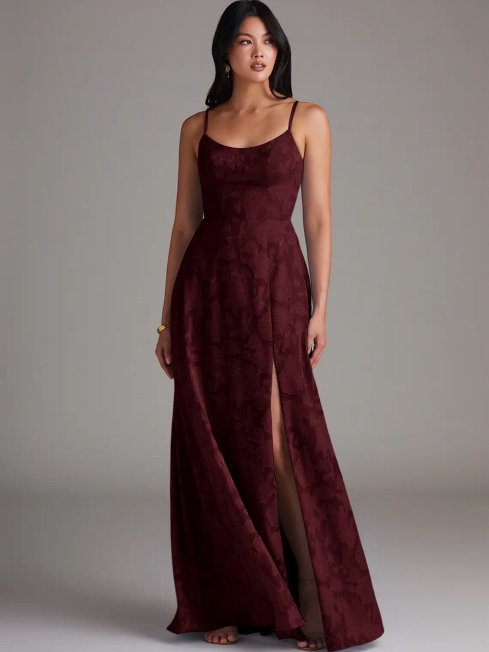 Azazie Moira Burgundy Maxi Dress with Slit